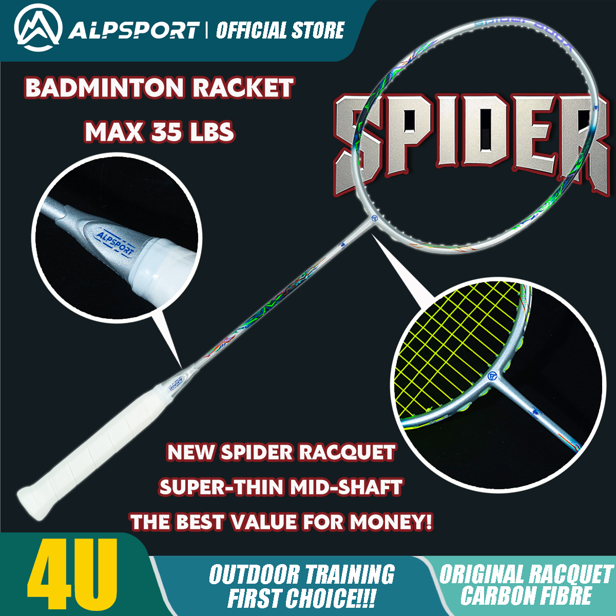Badminton Raket - ALP SPIDER 4U G5 Eastic &