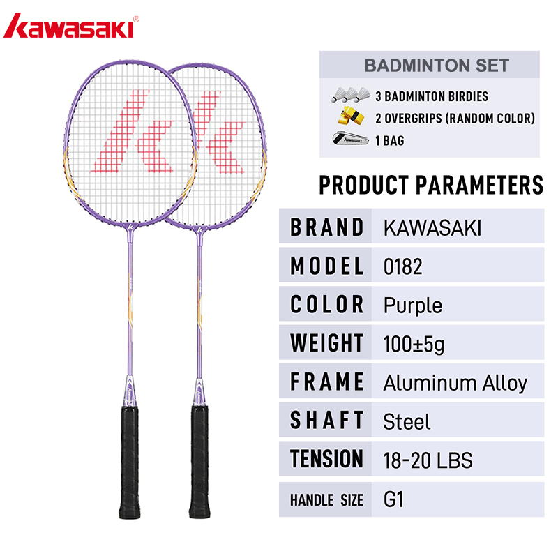 Badminton Raket - Kawasaki Badminton Set with 2 Badminton